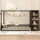 preview thumbnail 15 of 23, Twin/Full Size House Floor Bed with Wardrobe and Storage Shelves, Metal Canopy Bed Montessori Bed with Fence Guardrails