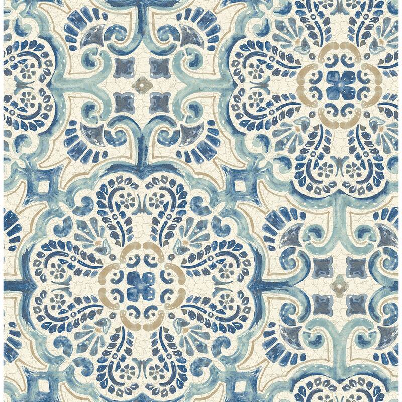 A-Street Prints Florentine Blue Faux Tile Wallpaper