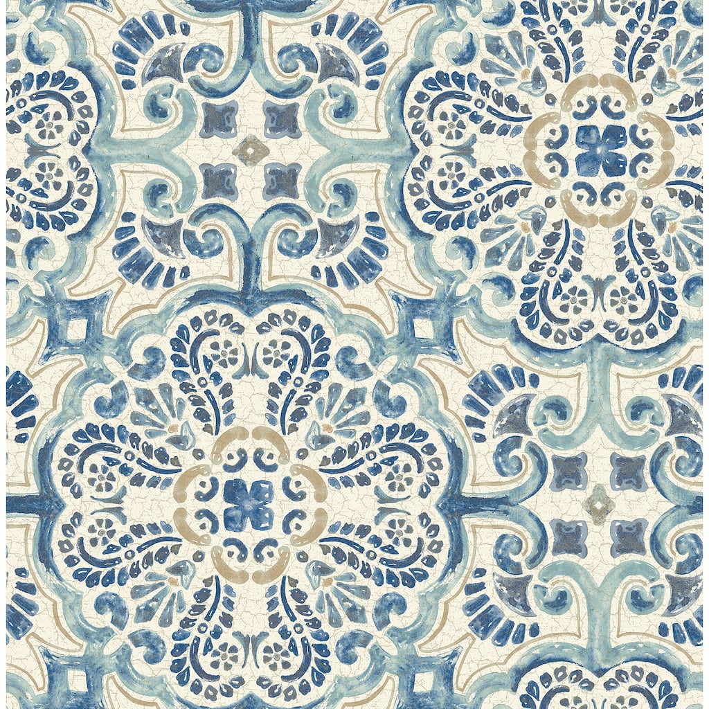 A-Street Prints Florentine Blue Faux Tile Wallpaper
