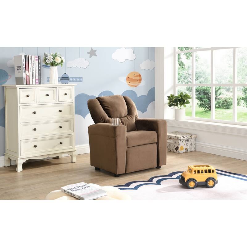 Toddlers Velvet Recliner With Headrest And Footrest