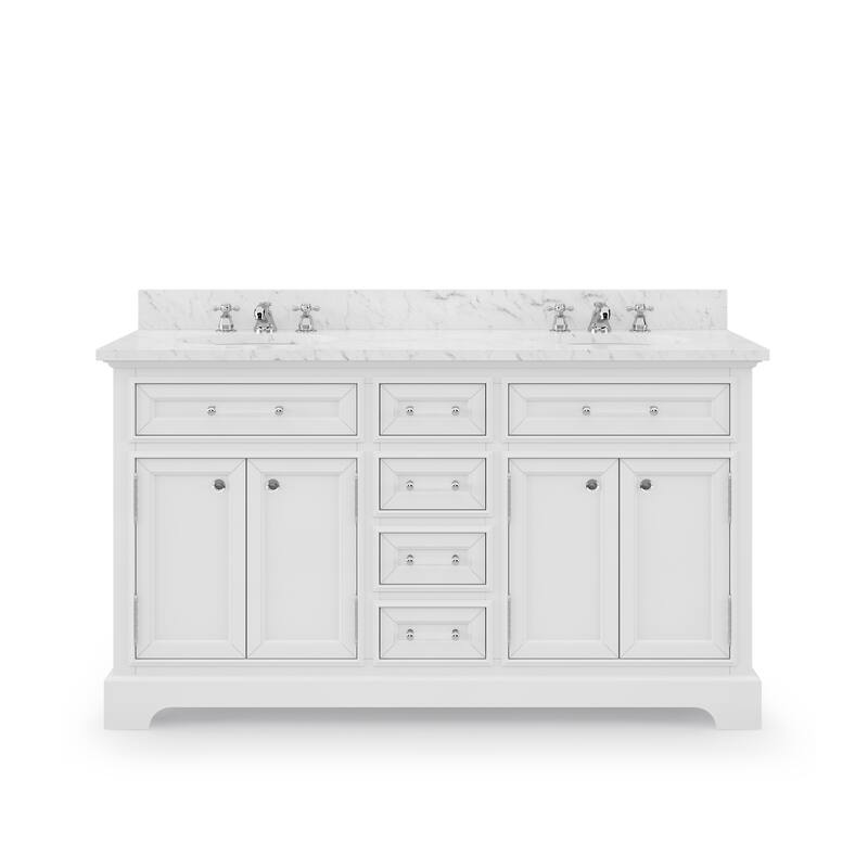 Water Creation Derby 60-inch Solid White Double Sink Bathroom Vanity - vanity with 2 faucets