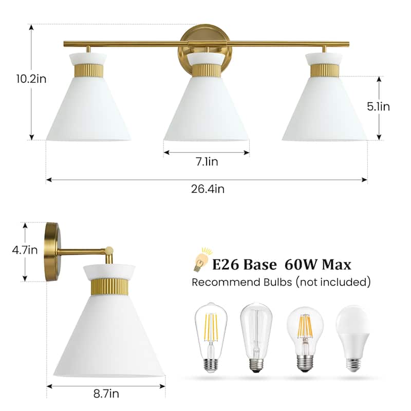 Dimmable Bathroom Vanity Light with Glass Shade