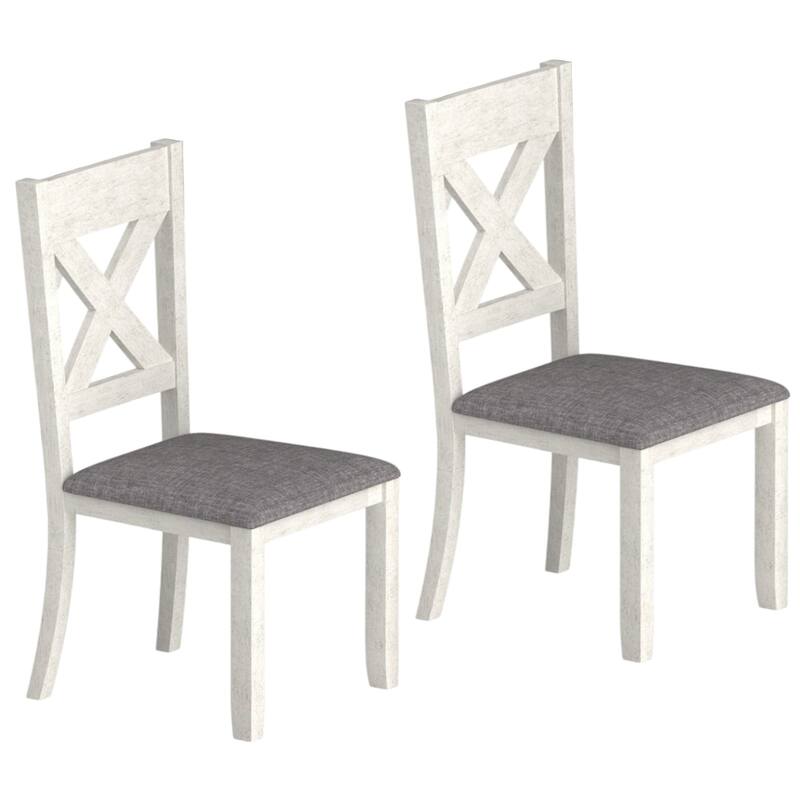 VECELO 2/4/6-Piece Set Solid Rubberwood Dining Chairs with Grey Cushion X-Back Design for Kitchen and Living Room - Set of 2