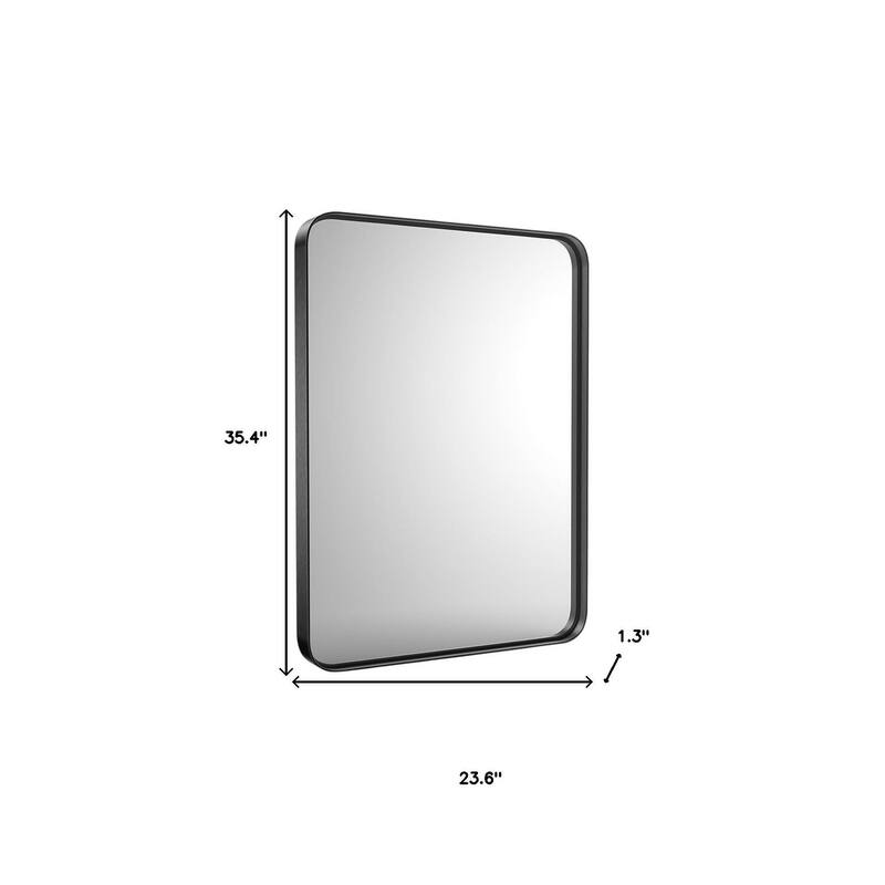 HomeRoots 35" Black Metal Floating Framed Bathroom Vanity Mirror - 23.60 in. x 35.40 in. x 1.30 in.