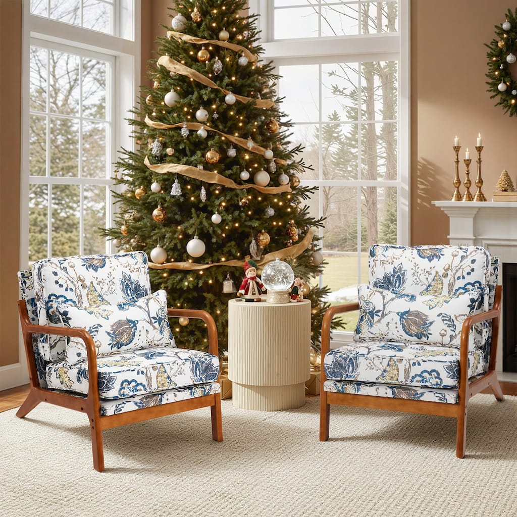 EROMY Mid-Century Modern Accent Chair - Solid Wood Frame Armchair for Living Room, Lounge, or Balcony