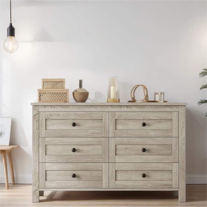 Farmhouse Style Wooden Dresser with 6 Drawer - Antique Gray