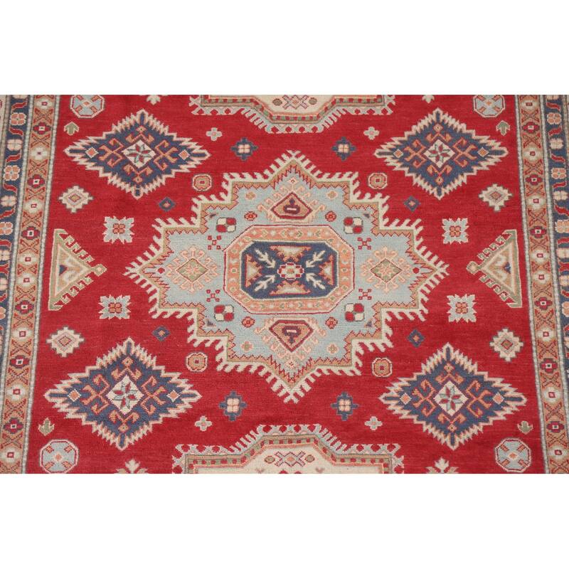 Hand Knotted Oriental 100% Wool Carpet Traditional Geometric Red Kazak Area Rug - 9' 10'' X 6' 7''