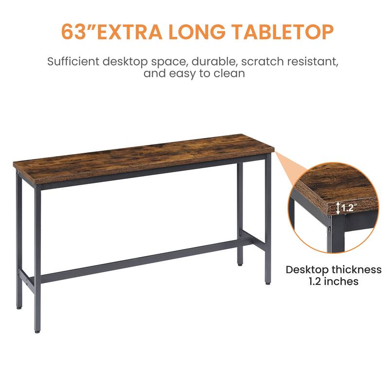 Long Bar Table Set with 3 PU Upholstered Bar Stools - N/A