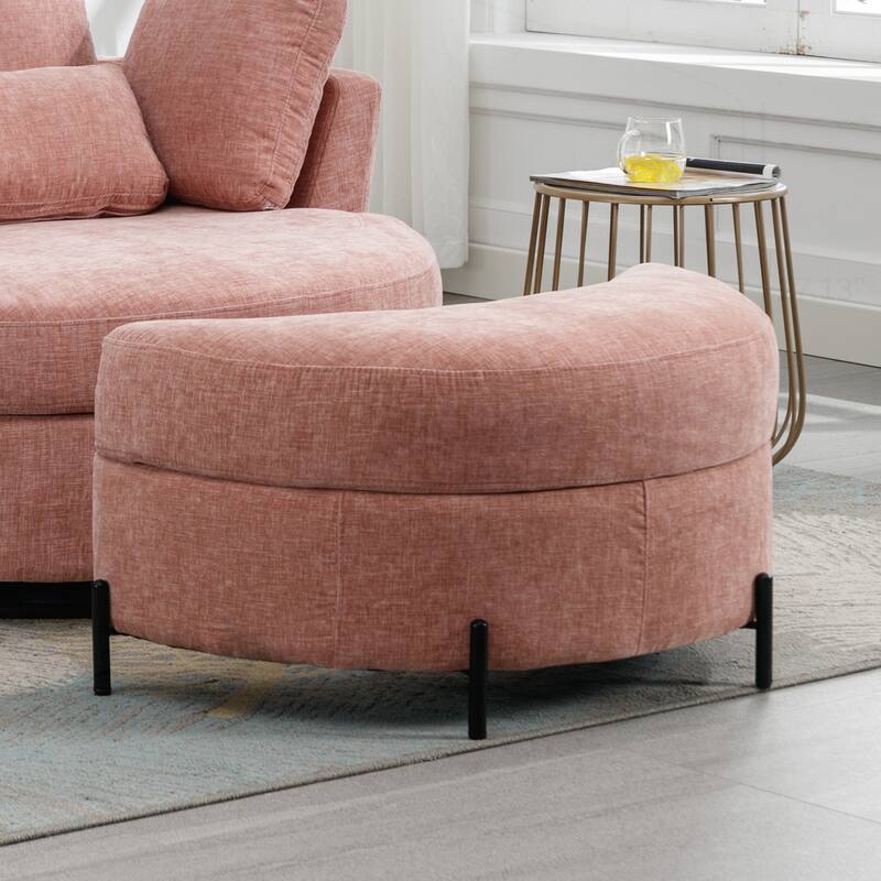 32.7" W Upholstered Half Crescent Moon Storage Ottoman