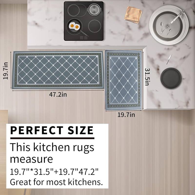 2 PCS Kitchen Mat, Cushioned Kitchen Rugs,19.7 X 31.5 In and 19.7 X 47.2In