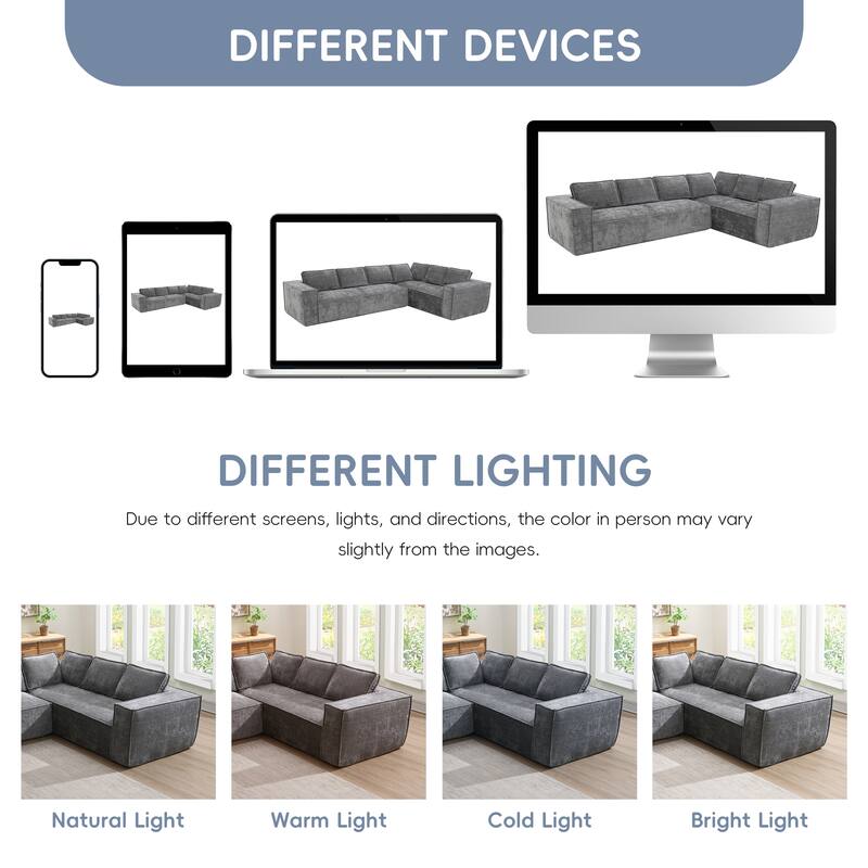 Oversized L-Shaped Modular Sectional Sofa, Wrinkle-Resistant Chenille 6 Seat Cloud Sofa, Full Compression Deep Seat Corner Sofa