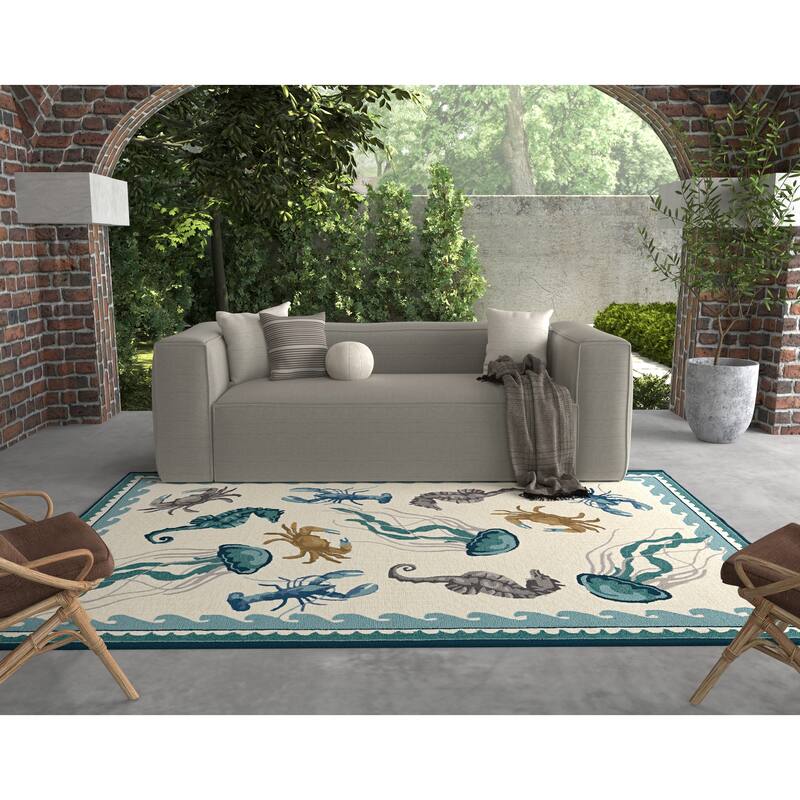 Stonely Sealife Handmade Rug by Havenside Home - 7'6" x 9'6"