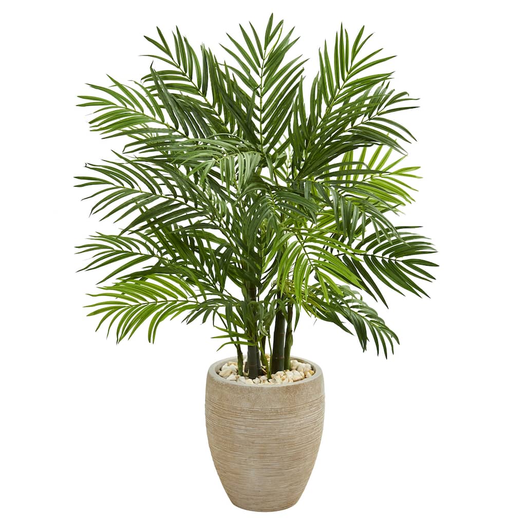 4' Areca Palm Artificial Tree in Sand Colored Planter - h: 4 ft. w: 30 in. d: 27 in