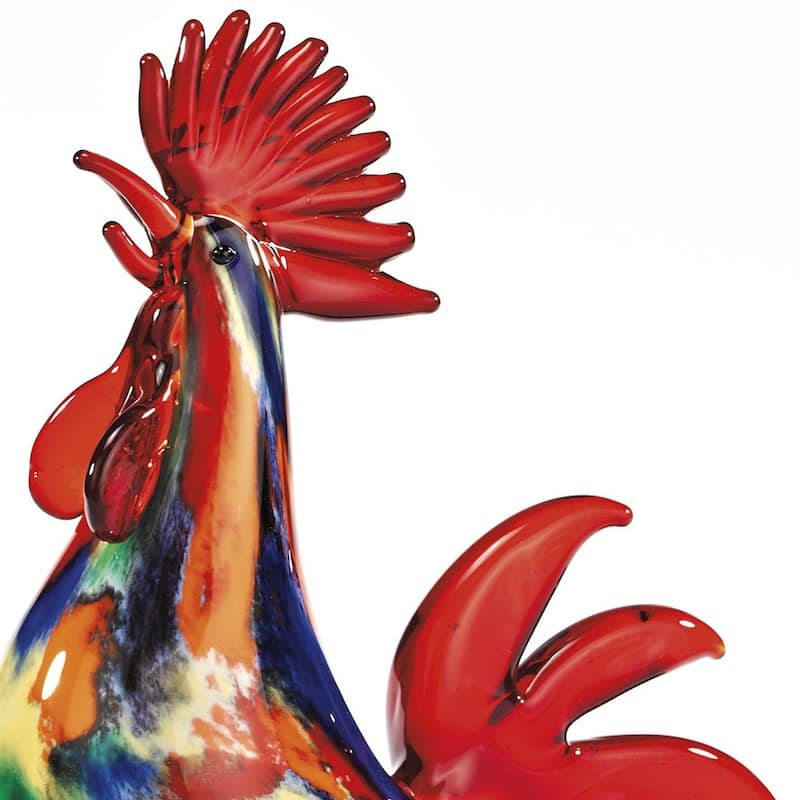 HomeRoots 11" Red Murano Glass Rooster Figurine Tabletop Sculpture