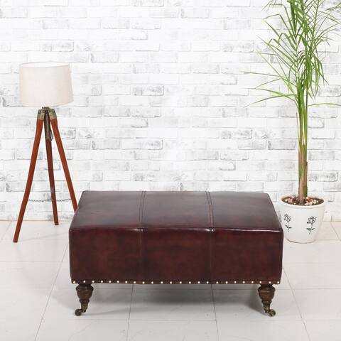 Bellezza Top Grain Leather Wheel Ottoman