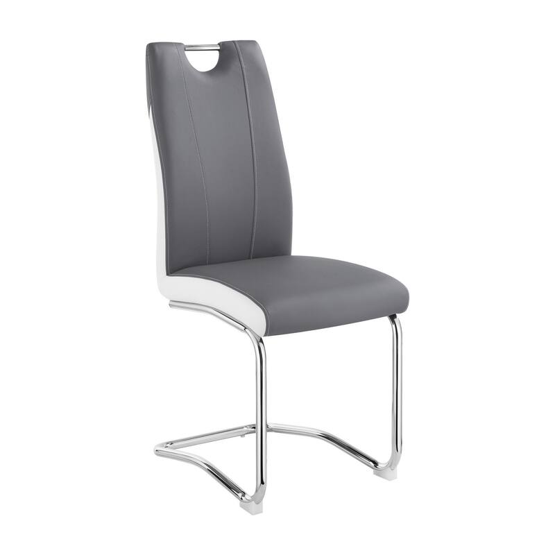 17 Inch Cantilever Accent Side Dining Chair, Set of 4, Gray Upholstery