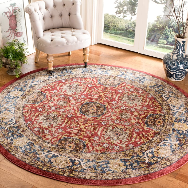 SAFAVIEH Bijar Ilsa Traditional Oriental Distressed Rug - 6'7" Round - Red/Royal
