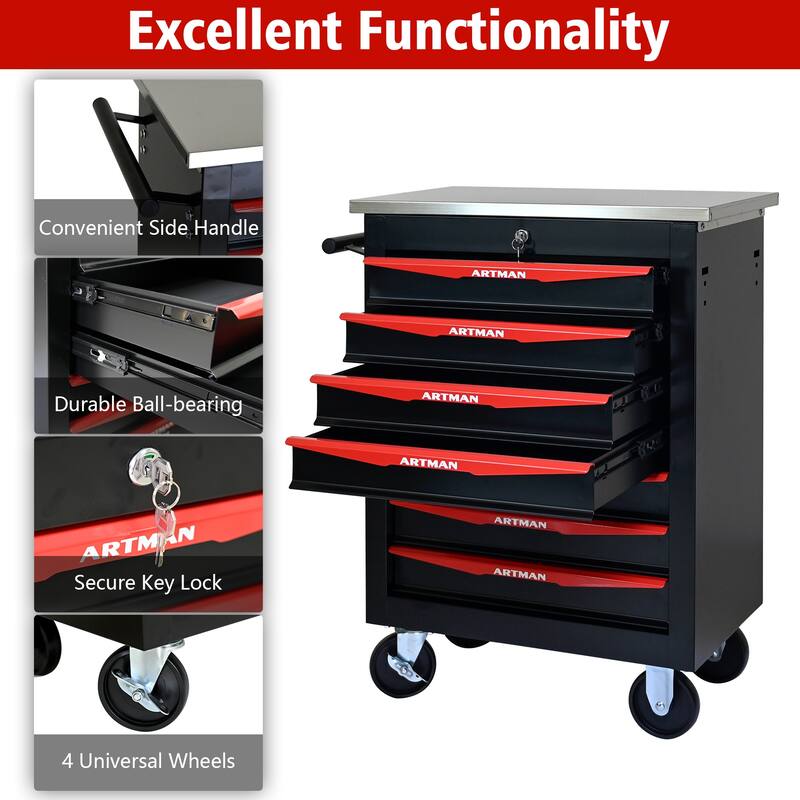 4/5/6/7 Metal Drawers Tool Cart with Wheels for Garage Workshop