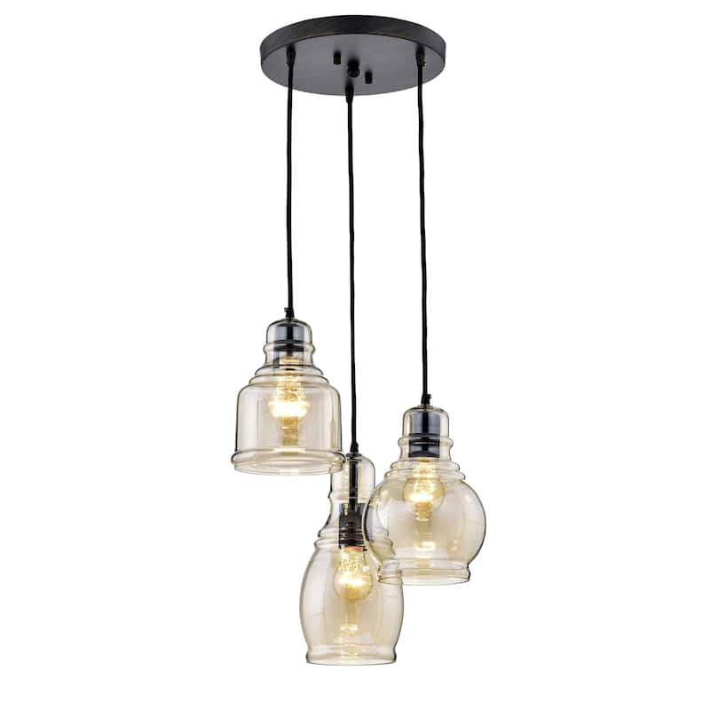 Mariana Antique Black Cognac Glass 3-light Cluster Pendant Chandelier
