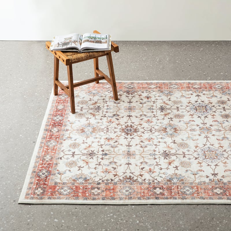 Glitzhome Vintage Persian Floral Medallion Area Rugs Collection - 5' x 8' - lvory/Red-600gsm