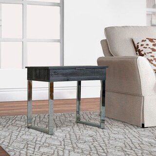 Zen 24 Inch Side End Table, Square, Polished Blue Top, Chrome Metal Finish By Casagear Home