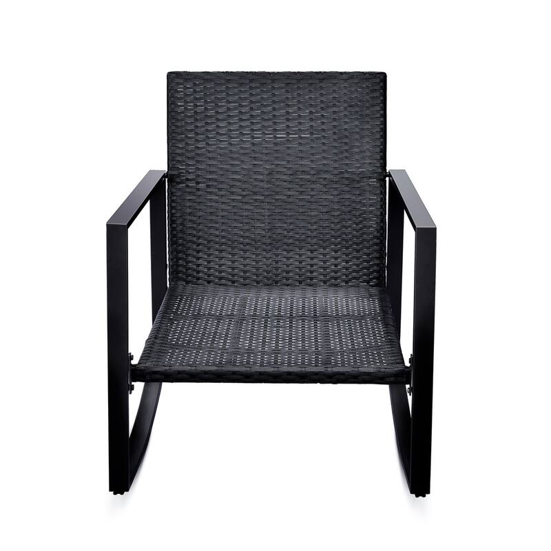3-Piece Outdoor Rocking Chair Set with Blue Cushions for Garden and Patio