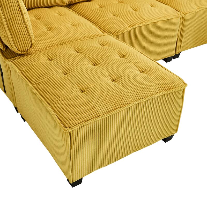 Ergonomic Lounge Modular Couch Corduroy Sectional Sofa with Deep Seat Ottoman Chaise and High-Rebound Thick Cushions