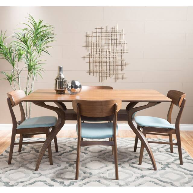 Fausett Mid-Century Modern 5 Piece Dining Set by Christopher Knight Home - Mint/Walnut