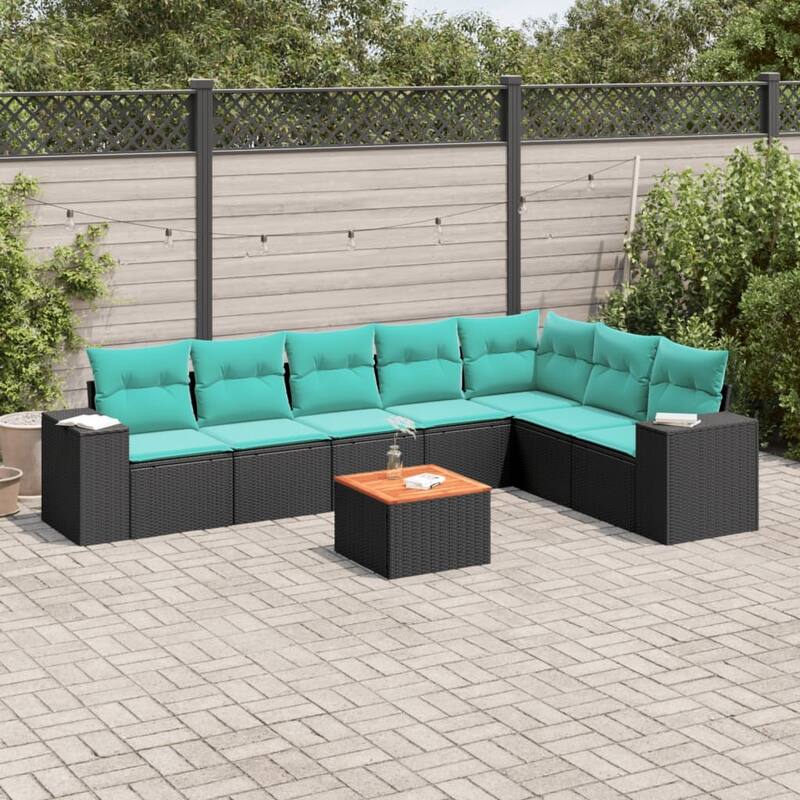 vidaXL 8 Piece Patio Sofa Set with Cushions Black Poly Rattan - 24.4 x 24.4 x 27.2