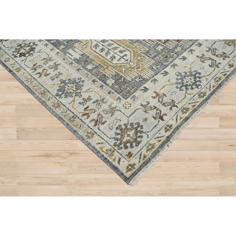 Hand Knotted Gray, Brown Oushak Wool Arts & Crafts Oriental Area Rug - 8' 3'' x 9' 11''