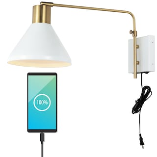 Justina Swing Arm 1-Light Modern Midcentury Iron USB Charging Port LED Sconce, by JONATHAN  Y