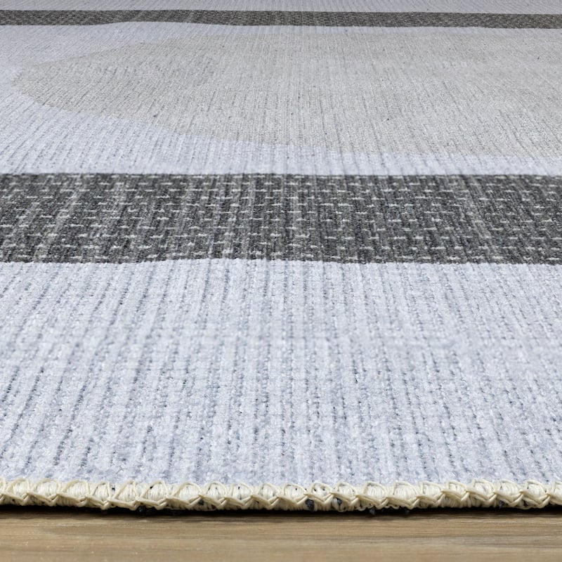 White Grey Passing Moons Printed Area Rug