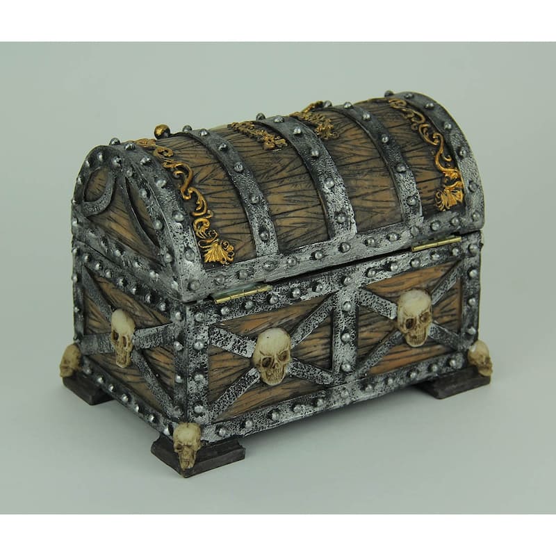 Skull And Swords Pirate Treasure Chest Trinket Box - 5.5 X 7.25 X 4.75 inches