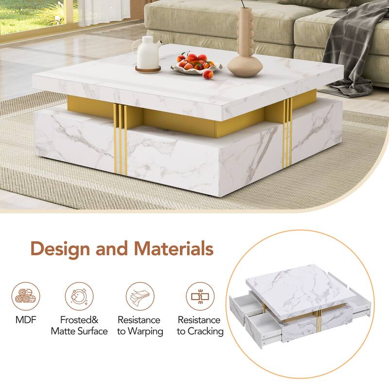 43.3" Modern Square Storage Coffee Table with 4 Drawers for Living Room
