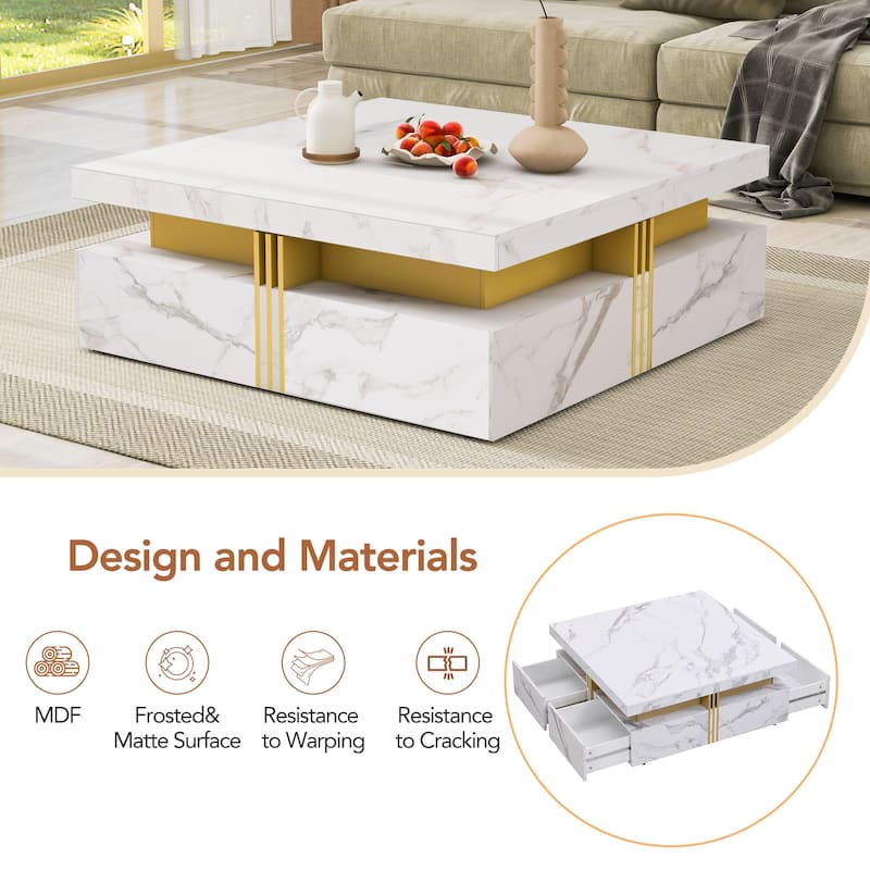 Square Storage Coffee Table with 4 Drawers