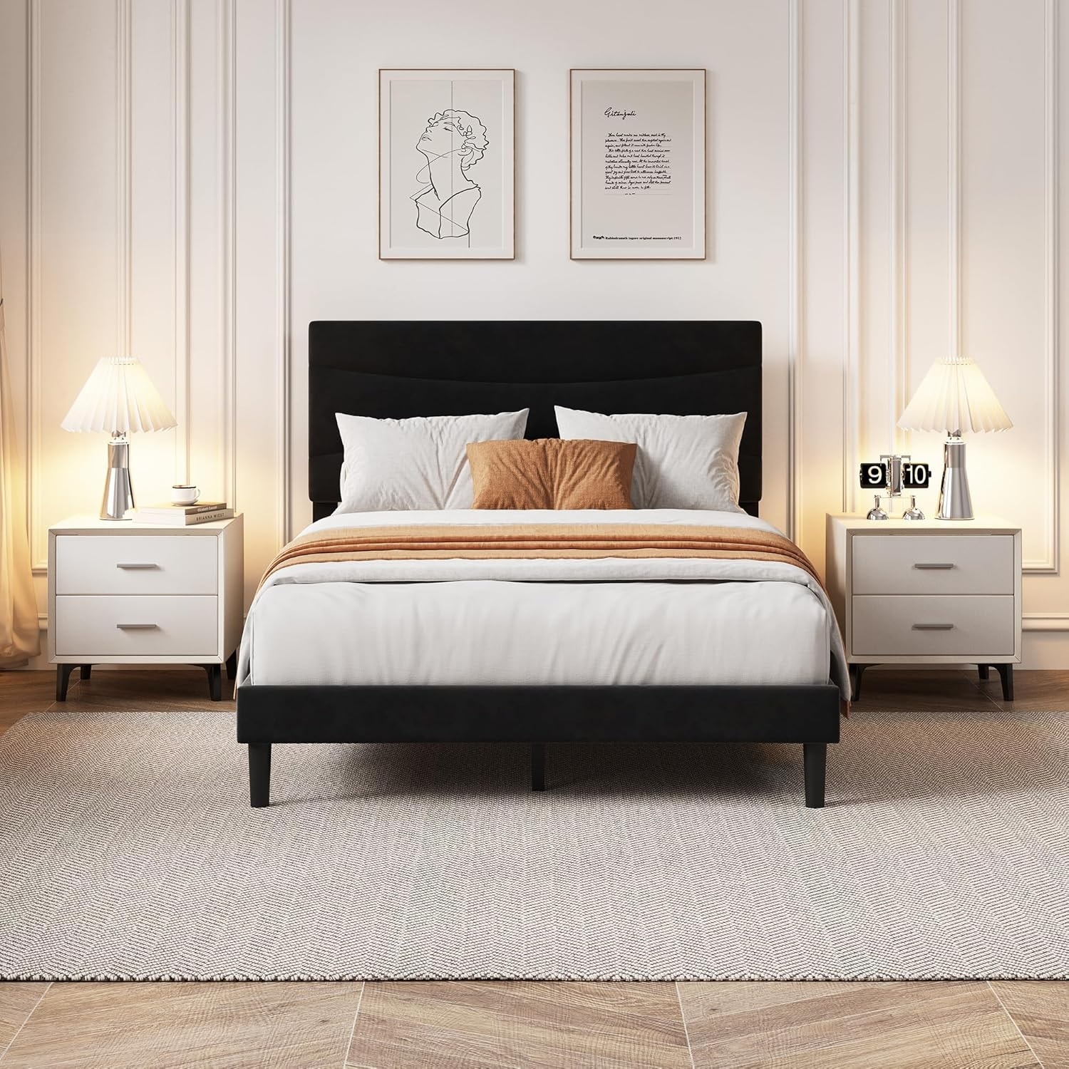 Twin Upholstered Bed Frame with Headboard, Platform Bed with Wood Slats Support, No Box Spring Needed, Beige Velvet