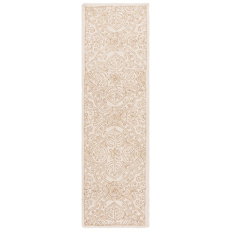Lauren Ralph Lauren Handmade Etienne French Country Geometric Wool Rug - 2'3" x 8' Runner - Ivory/Gold