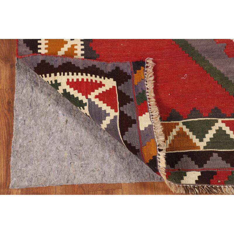 Geometric Kilim Qashqai Persian Vintage Rug Flatweave Wool Carpet - 5'4"x 8'0"