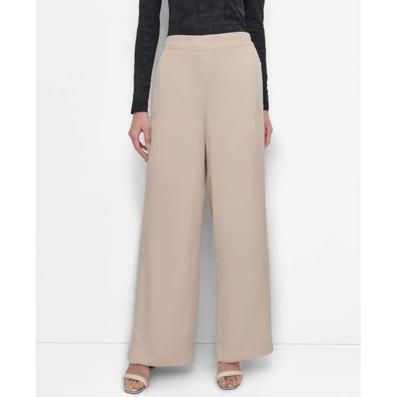 DKNY Pull On Wide Leg Twill Trousers - Chino Khaki - XL