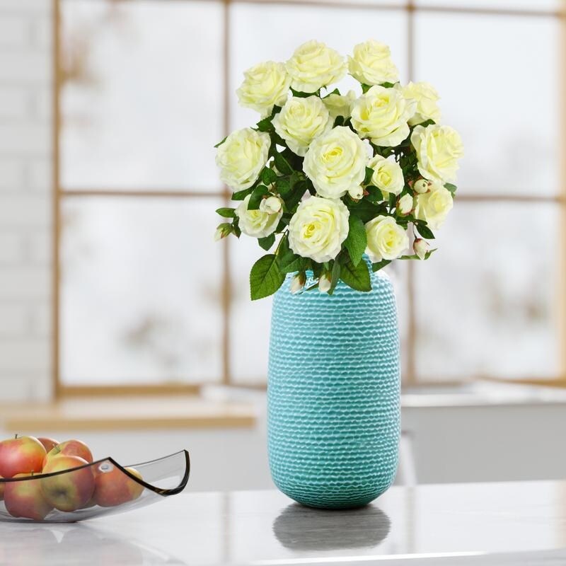 5 Stems Faux Rose and Rose Bud Flower Bush - Overstock - 19812936