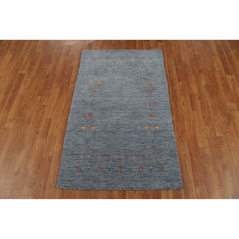 Blue Tribal Gabbeh Indian Rug Handmade Wool Carpet - 2'11" x 4'10"