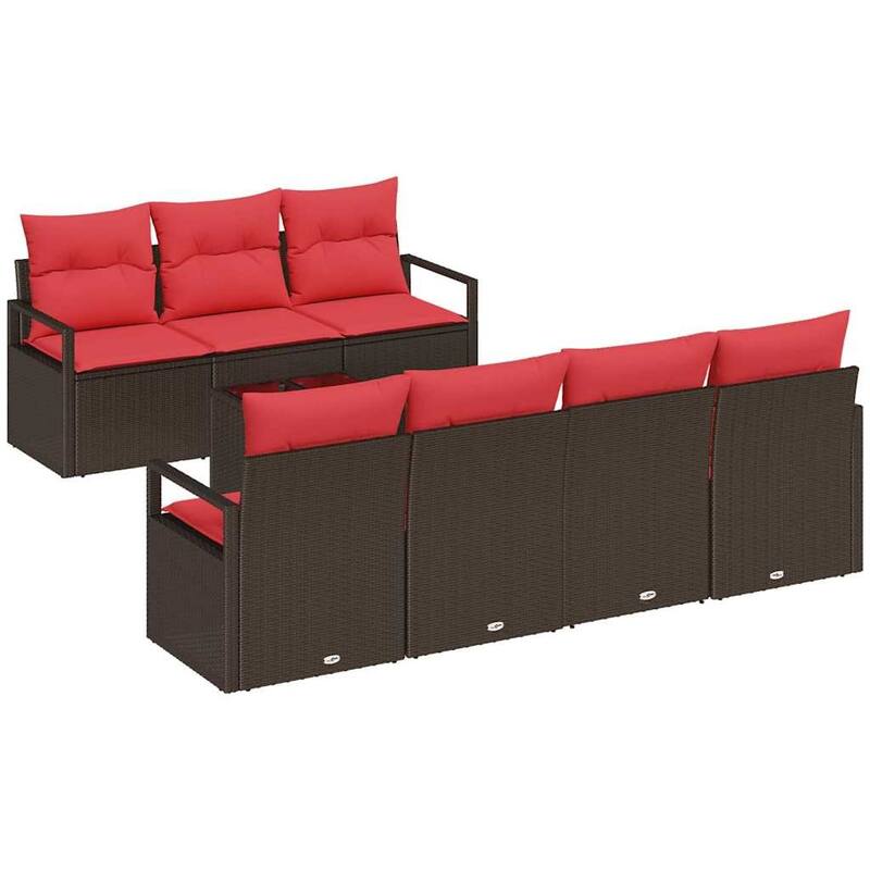 vidaXL 8 Garden Sofa Set with Cushions Black/Brown/Grey Poly Rattan - 90.6 x 24.4 x 27.2