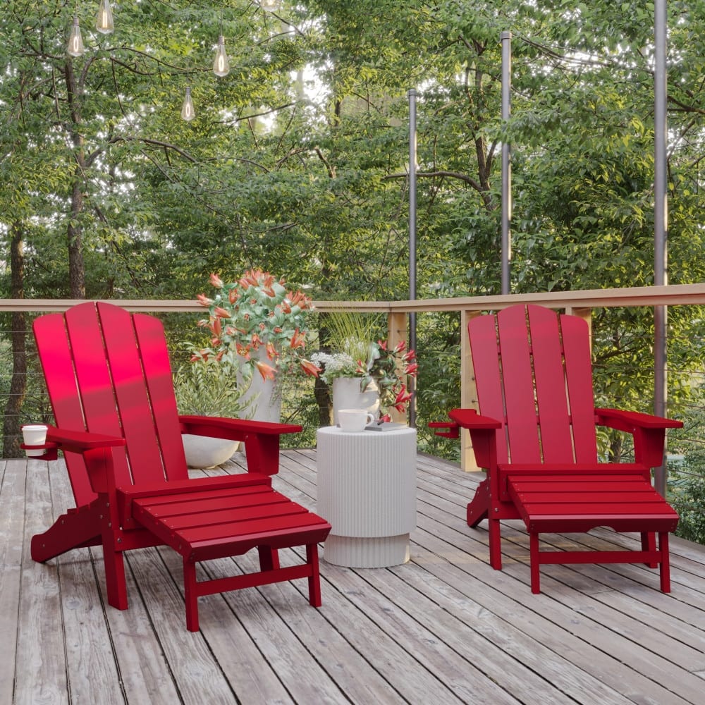 Commercial All-Weather Adirondack Chair with Pullout Ottoman & Cupholder