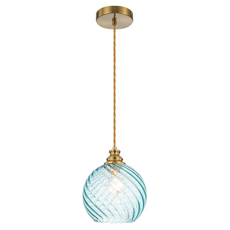 8" Blue Twisted Clear Glass Pendant Light Modern Kitchen Dining Room - Dia.8-in