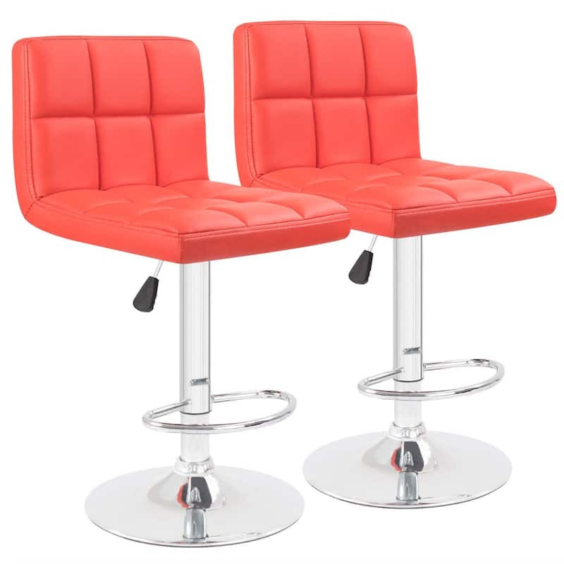 Bar Stools Adjustable Armless Swivel PU Leather Barstools Set of 2 - Red