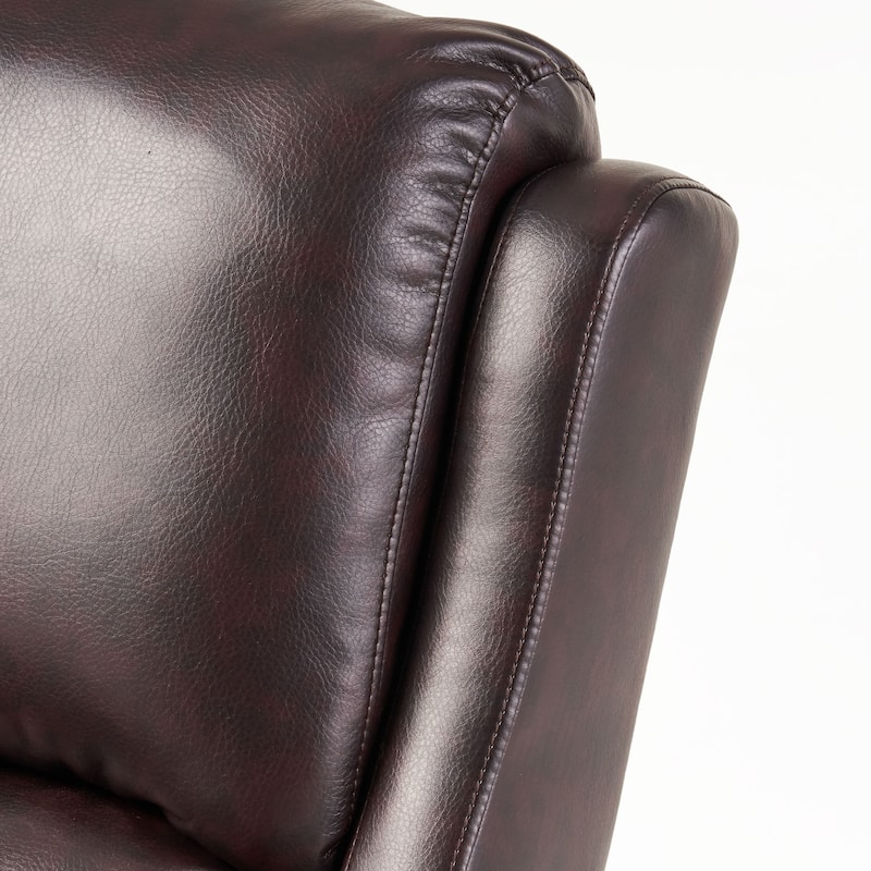 Faux Leather Recliner Chair for Living Room, Mid-Century Modern Pushback Single Lounge Sofa with Thicker Cushion & Wooden Legs
