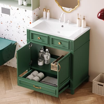 30'' Solid Wood Bathroom Vanity with Resin Sink and soft Closing Doors