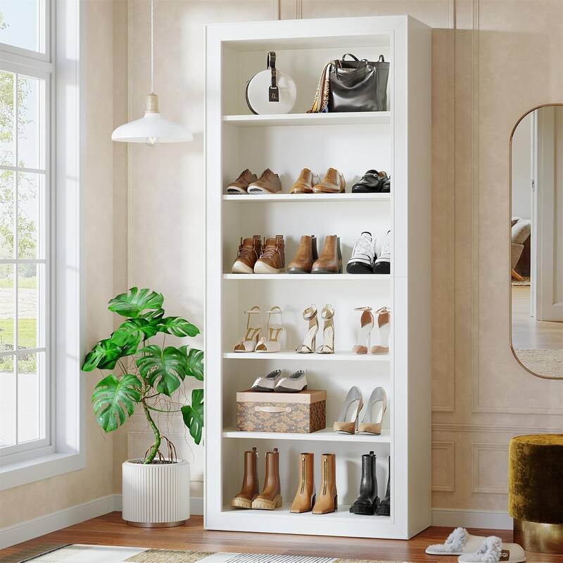 75-Inch Tall Shoe Cabinet with 6-Tier Open Storage Shelf