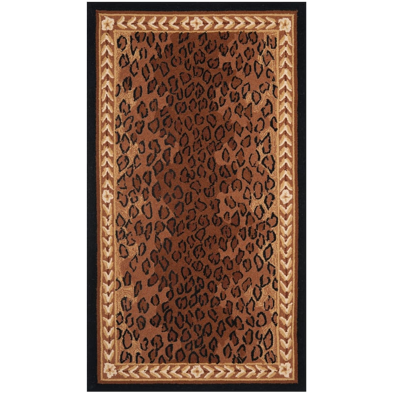 SAFAVIEH Handmade Chelsea Solar Garden Leopard French Country Wool Rug - 2'6" x 4' - Black/Brown
