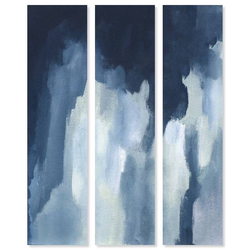 Wynwood Studio Abstract Waterfalls Triptych Blue and Modern & Contemporary Wall Art Canvas Print - 36 x 16